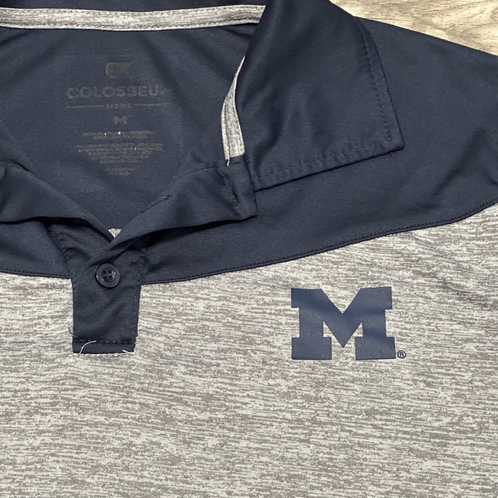 Men’s Michigan Medium 38 - 40 Polo Shirt Gray Blue Maze Golf Lightweight Wicking - Picture 5 of 8